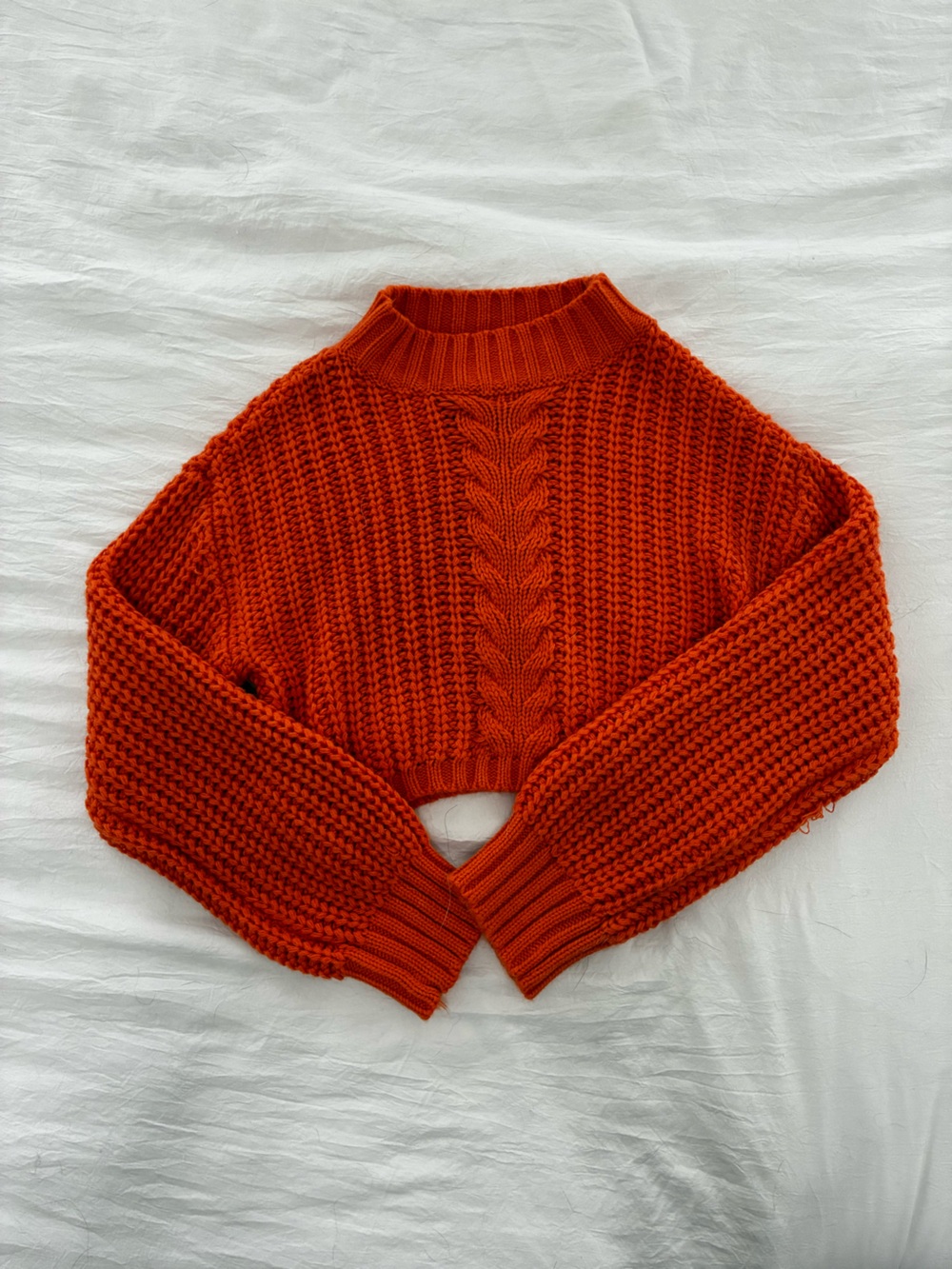 SHEIN Bright Orange Cable-Knit Turtleneck Sweater